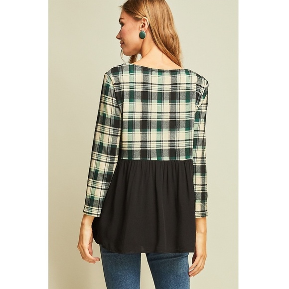 ✿❀ SALE! Green Plaid Print Top Blouse ❀✿ - Picture 5 of 7